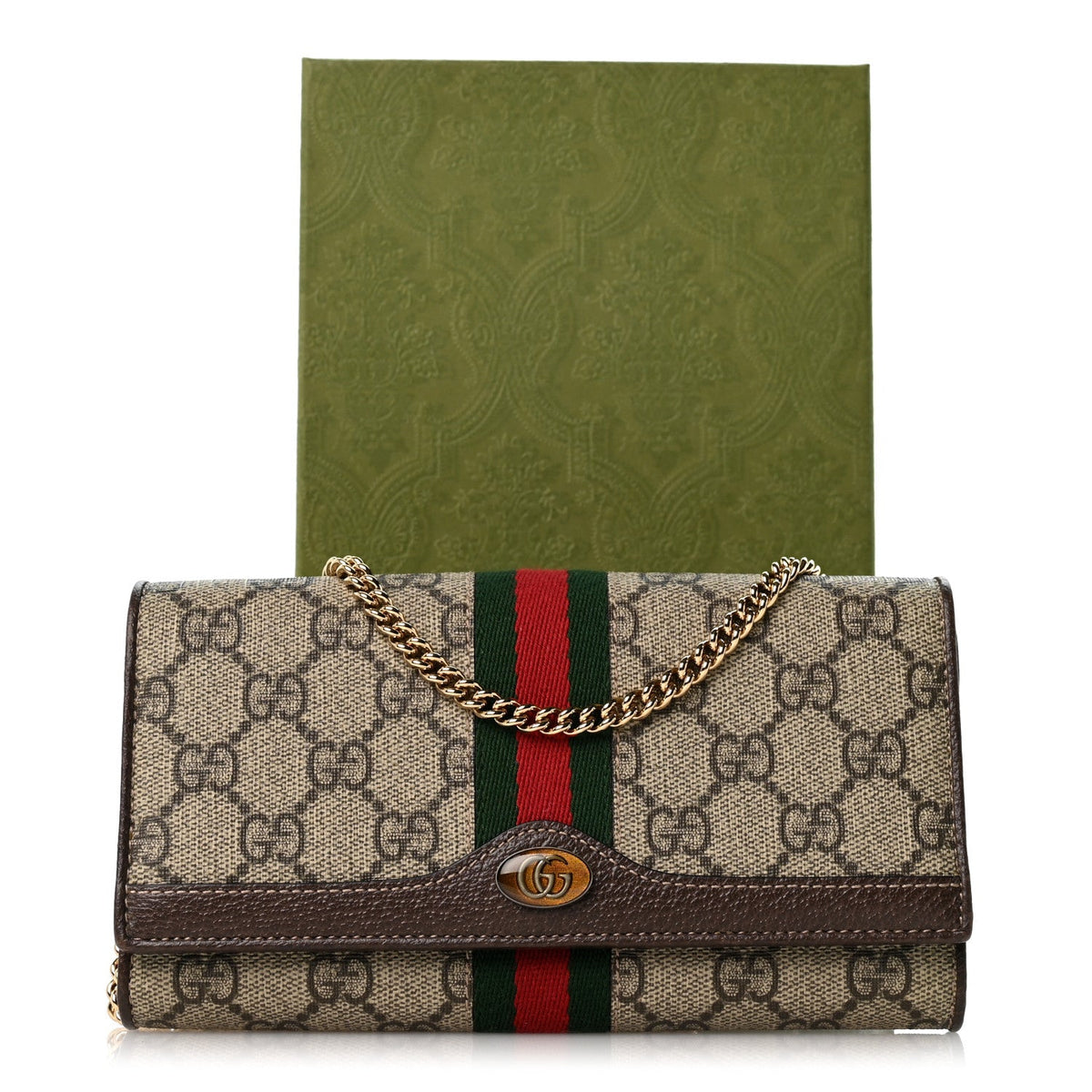 GG Supreme Monogram Web Ophidia Wallet On Chain Brown wholesalehk.shop