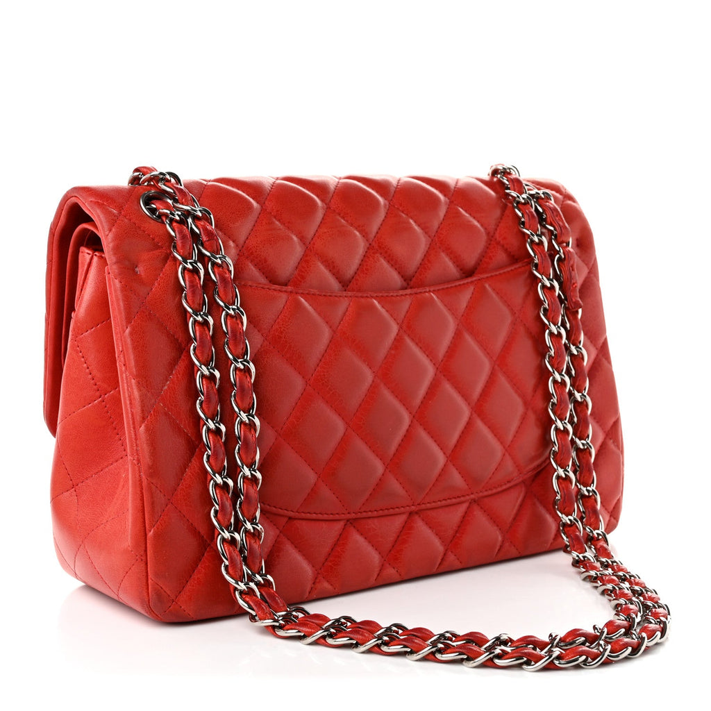 Lambskin Quilted Jumbo Double Flap Red wholesalehk.shop