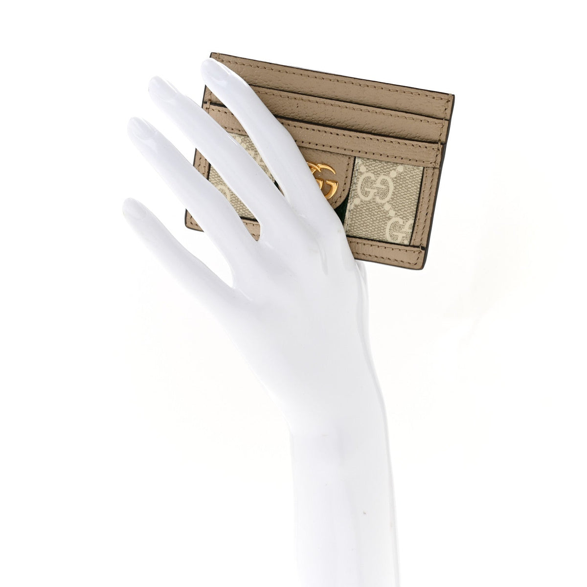 GG Supreme Monogram Textured Dollar Calfskin Web Ophidia Card Holder Beige Mystic White Oatmeal wholesalehk.shop