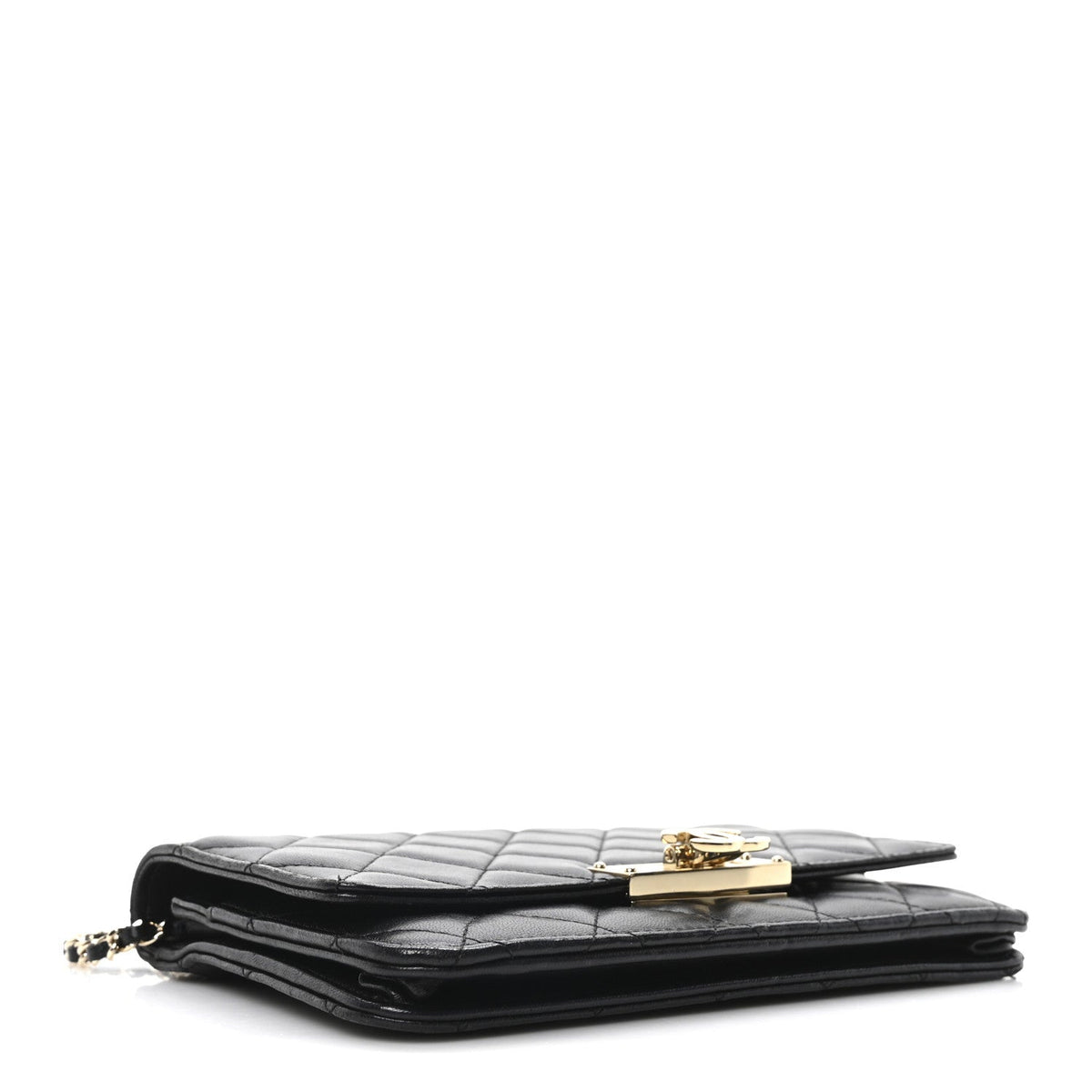 Lambskin Quilted Golden Class Wallet on Chain WOC Black wholesalehk.shop
