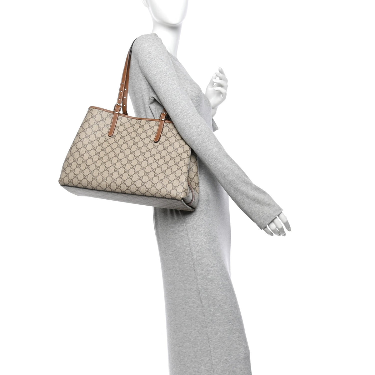 GG Supreme Monogram Emblem Large Tote Bag Beige Dark Brown wholesalehk.shop