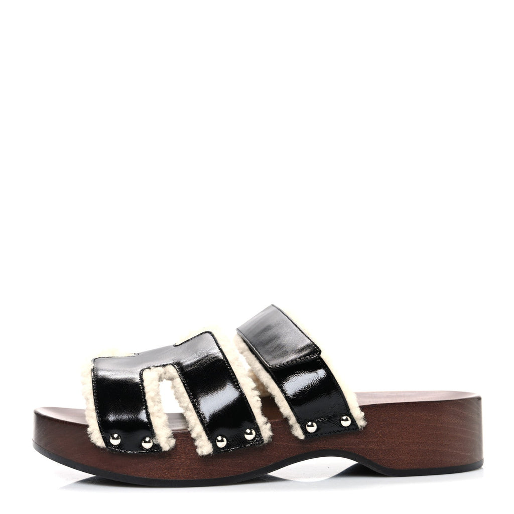 Glazed Nappa Shearling Womens Kos Clog 40 Black Ecru wholesalehk.shop