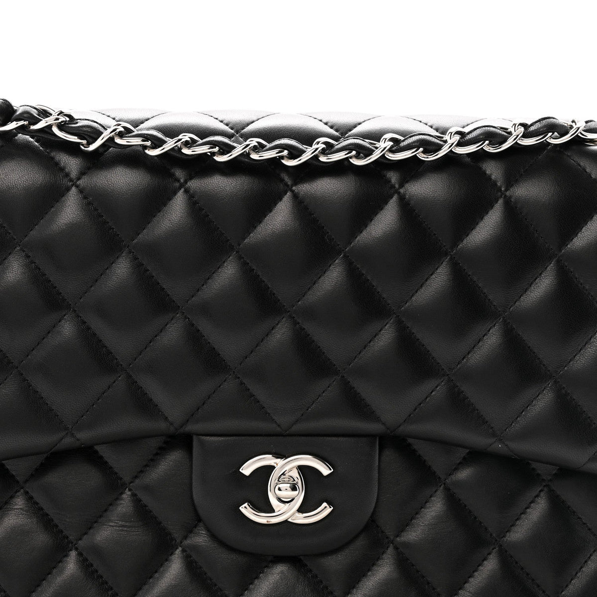 Lambskin Quilted Jumbo Double Flap Black wholesalehk.shop