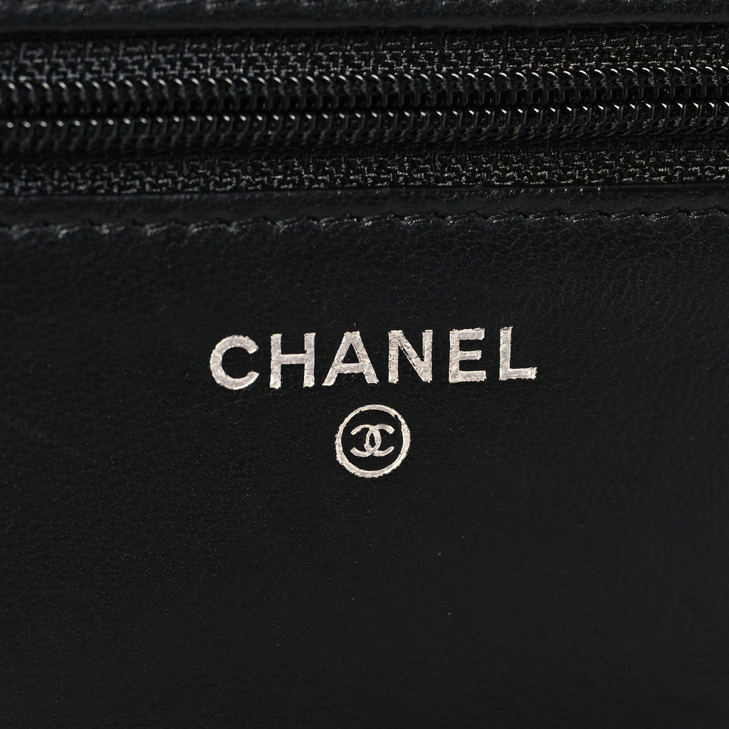 Lambskin Quilted Wallet On Chain WOC Black wholesalehk.shop