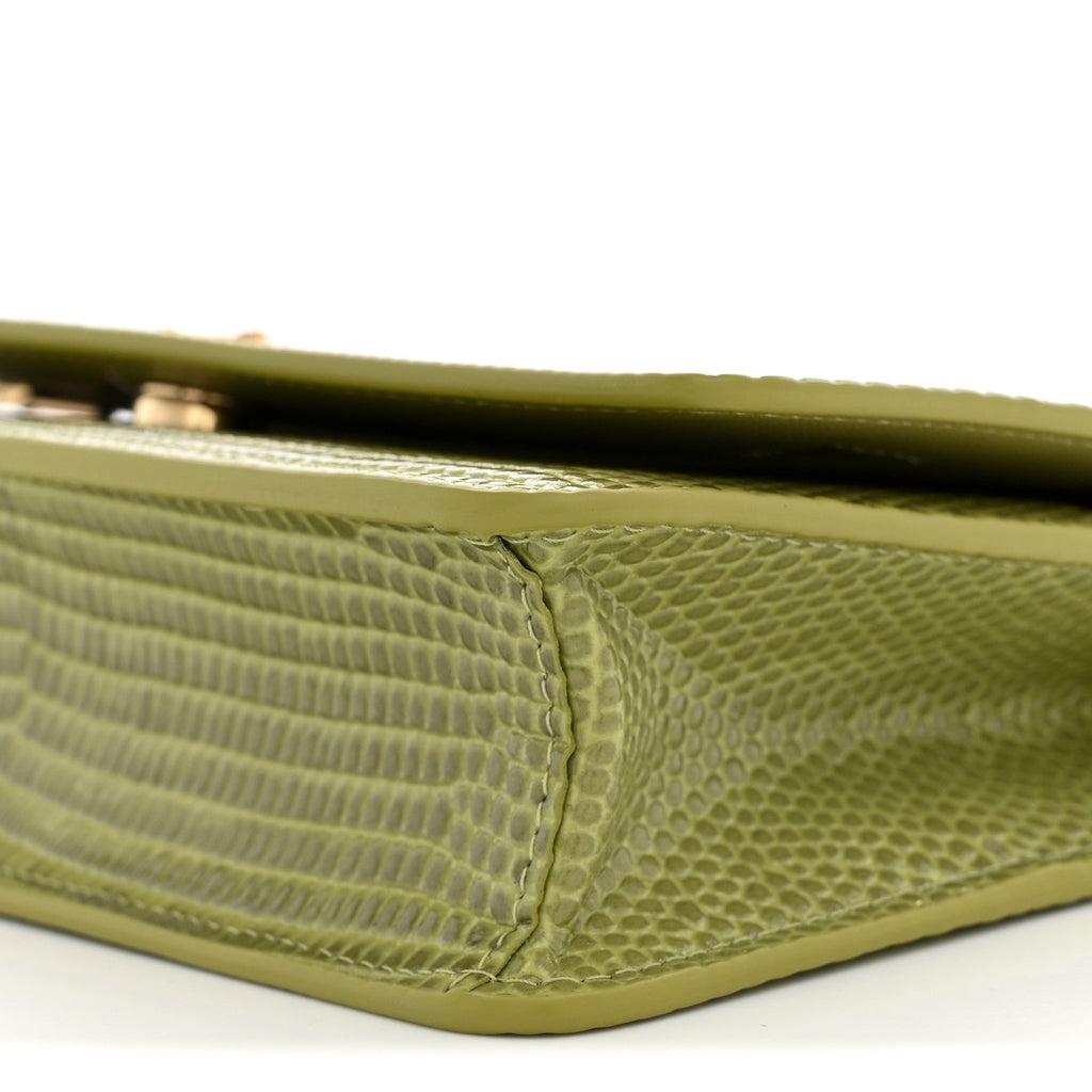 Calfskin Lizard Embossed Wallet On Chain WOC Green wholesalehk.shop