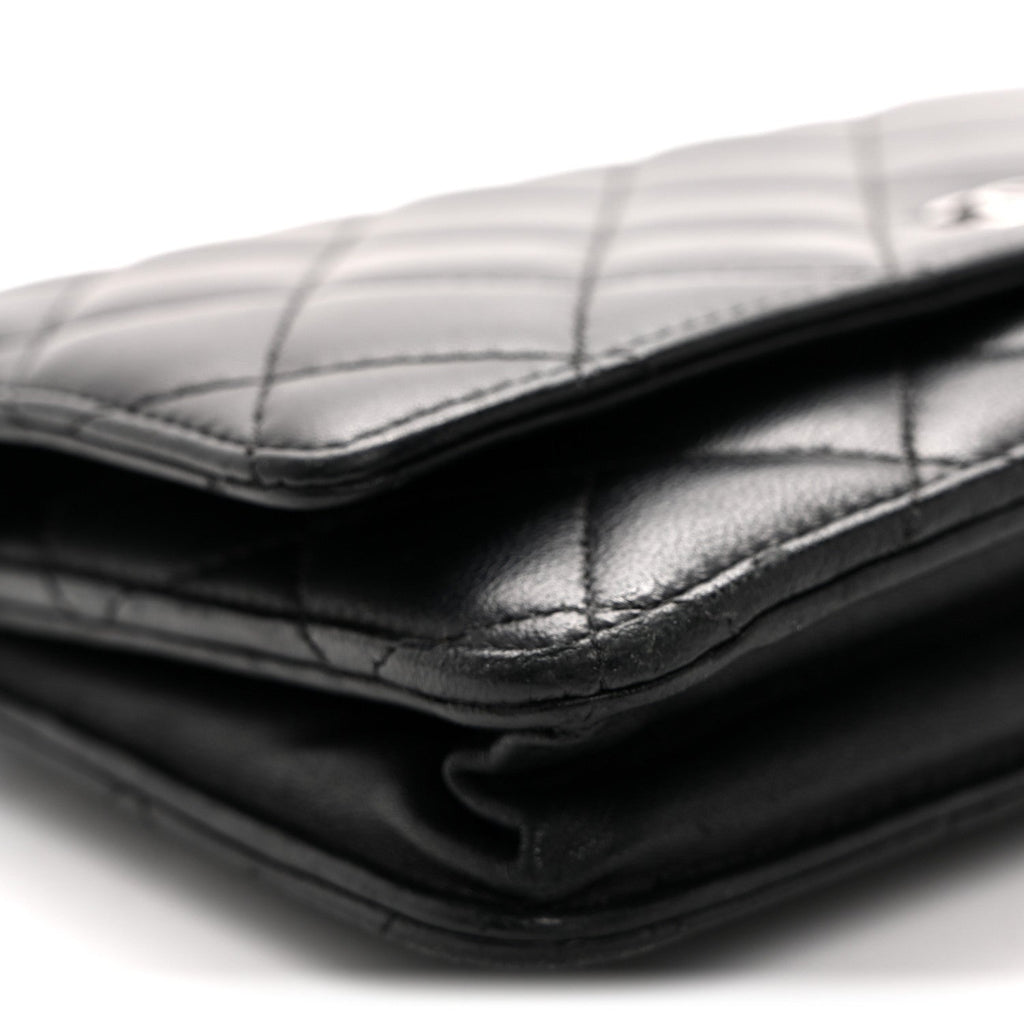 Lambskin Quilted Wallet On Chain WOC Black wholesalehk.shop