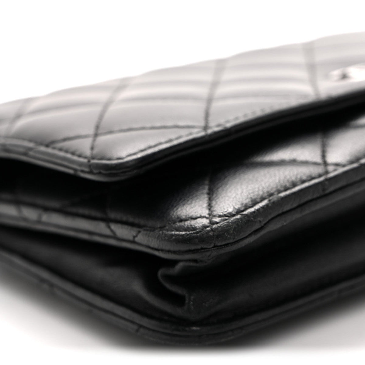 Lambskin Quilted Wallet On Chain WOC Black wholesalehk.shop