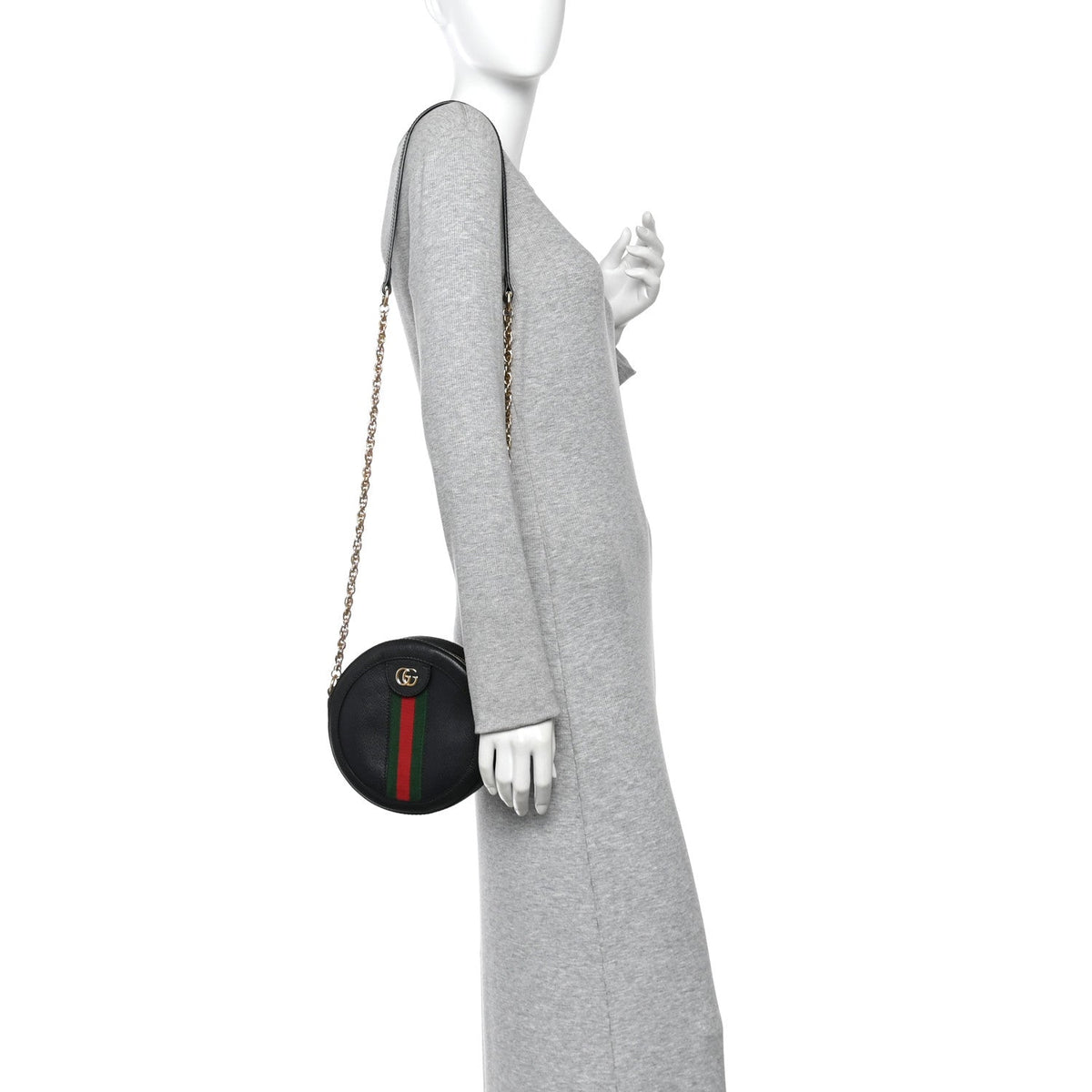 Grained Calfskin Web Mini Ophidia Round Shoulder Bag Black wholesalehk.shop
