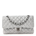 Metallic Caviar Quilted Medium Double Flap Silvery wholesalehk.shop