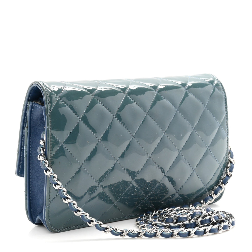 Patent Quilted Brilliant Wallet On Chain WOC Blue wholesalehk.shop