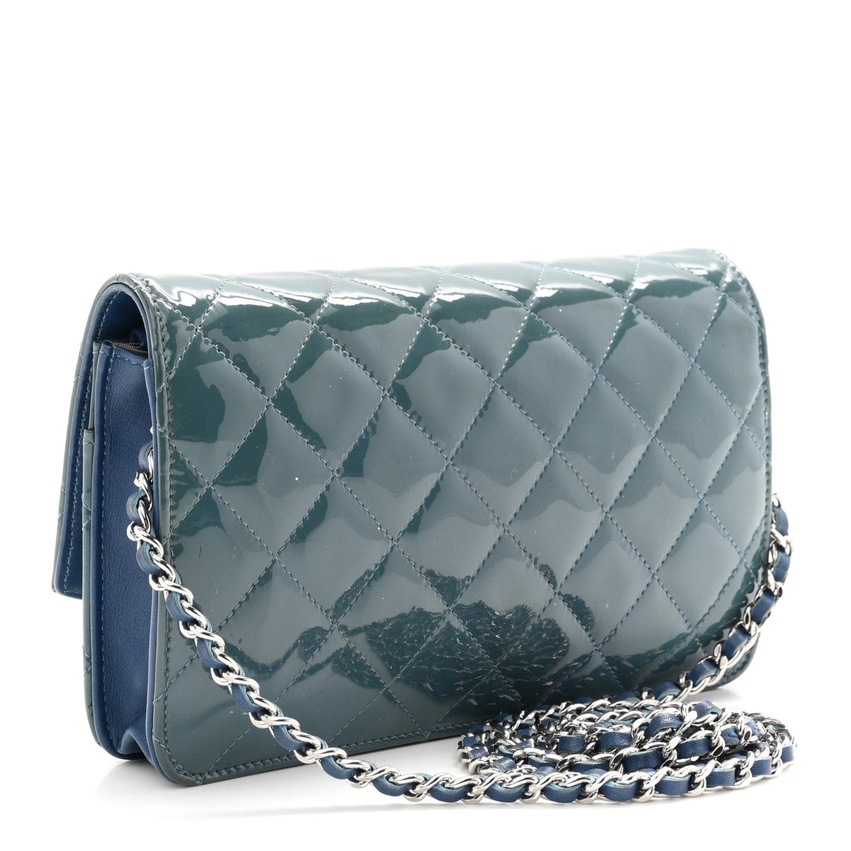 Patent Quilted Brilliant Wallet On Chain WOC Blue wholesalehk.shop
