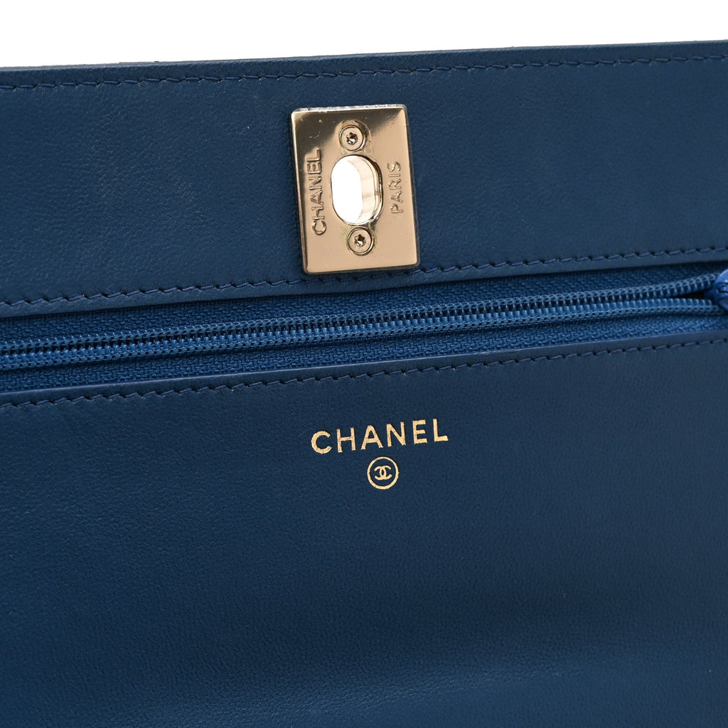 Lambskin Quilted Trendy CC Wallet On Chain WOC Blue wholesalehk.shop