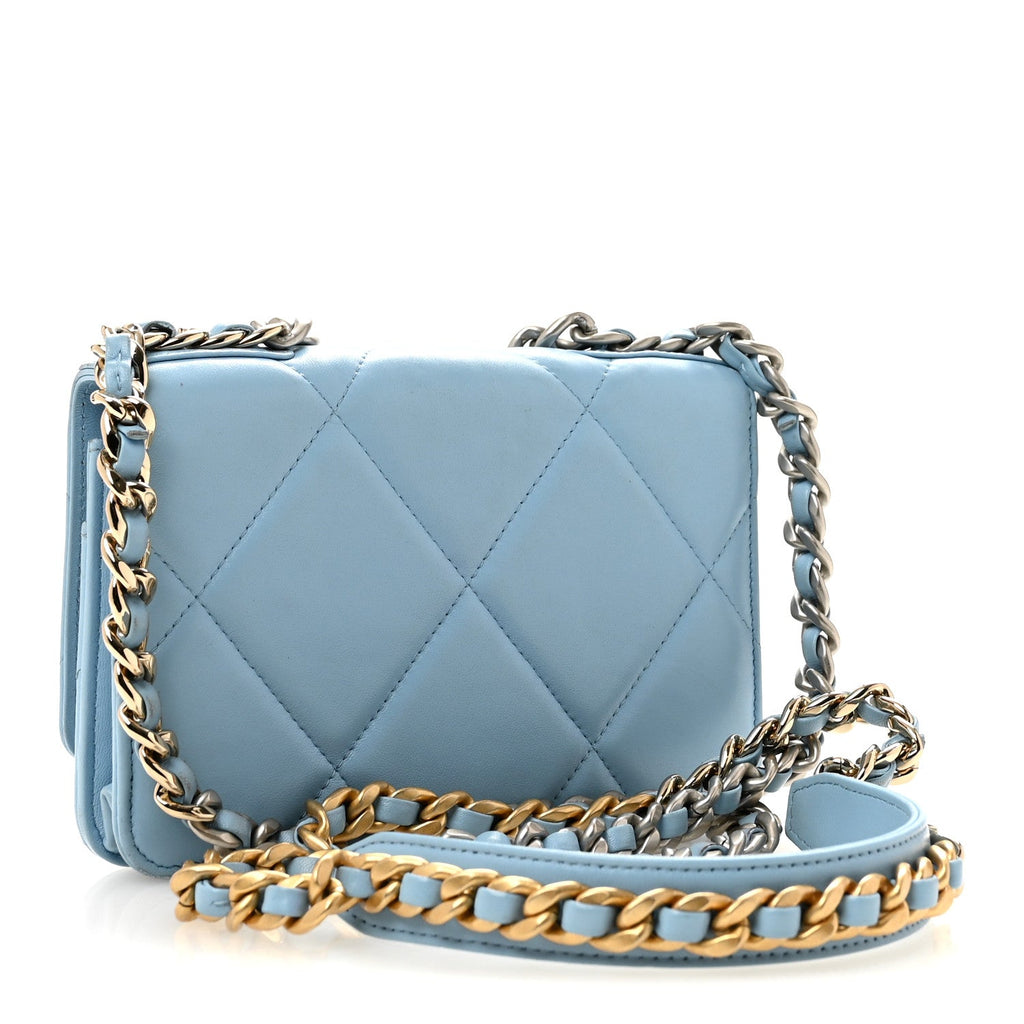 Lambskin Quilted Chanel 19 Wallet On Chain WOC Light Blue wholesalehk.shop
