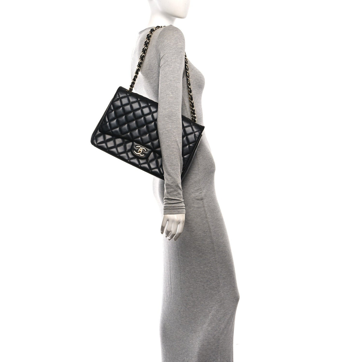 Lambskin Quilted Maxi Double Flap Black wholesalehk.shop