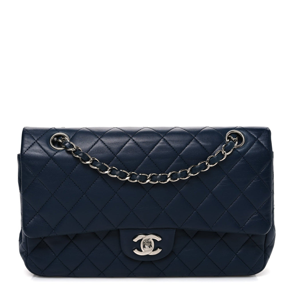 Lambskin Quilted Medium Double Flap Navy wholesalehk.shop
