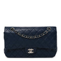 Lambskin Quilted Medium Double Flap Navy wholesalehk.shop