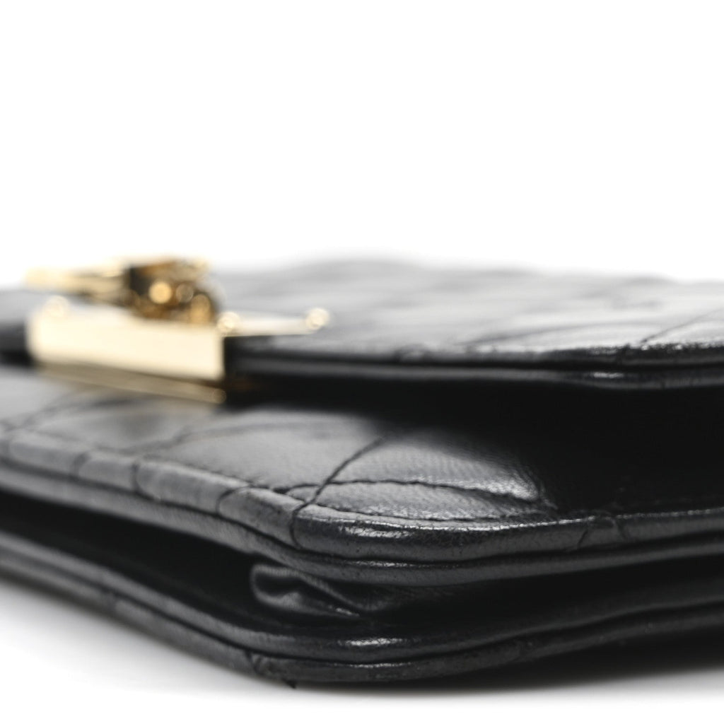 Lambskin Quilted Golden Class Wallet on Chain WOC Black wholesalehk.shop