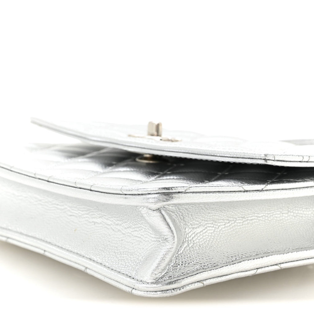 Metallic Caviar Quilted Top Handle Wallet on Chain WOC Silver wholesalehk.shop