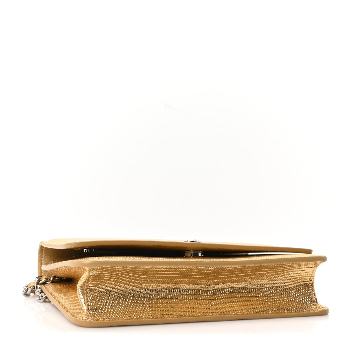 Calfskin Lizard Embossed Wallet On Chain WOC Gold wholesalehk.shop