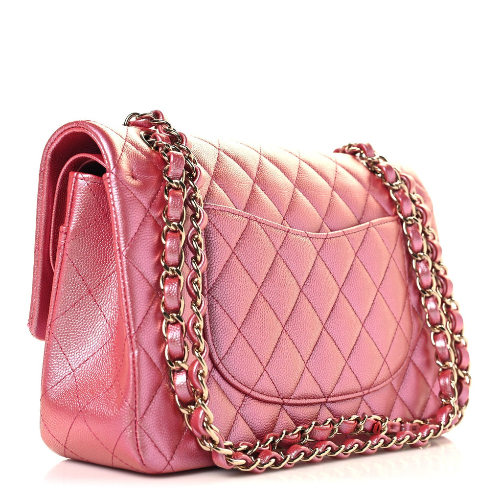 Iridescent Caviar Quilted Medium Double Flap Dark Pink wholesalehk.shop