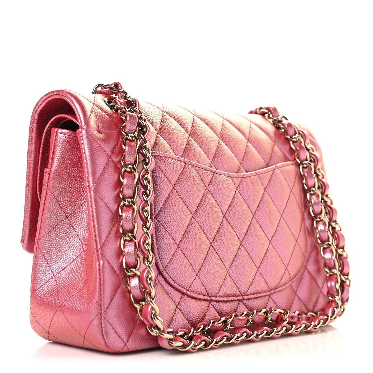 Iridescent Caviar Quilted Medium Double Flap Dark Pink wholesalehk.shop