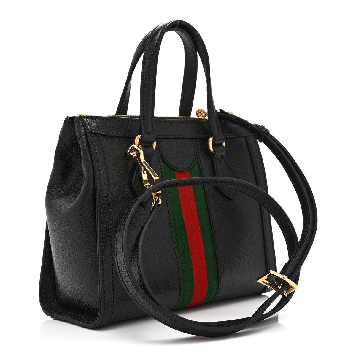 Textured Calfskin Web Small Ophidia Tote Bag Black wholesalehk.shop