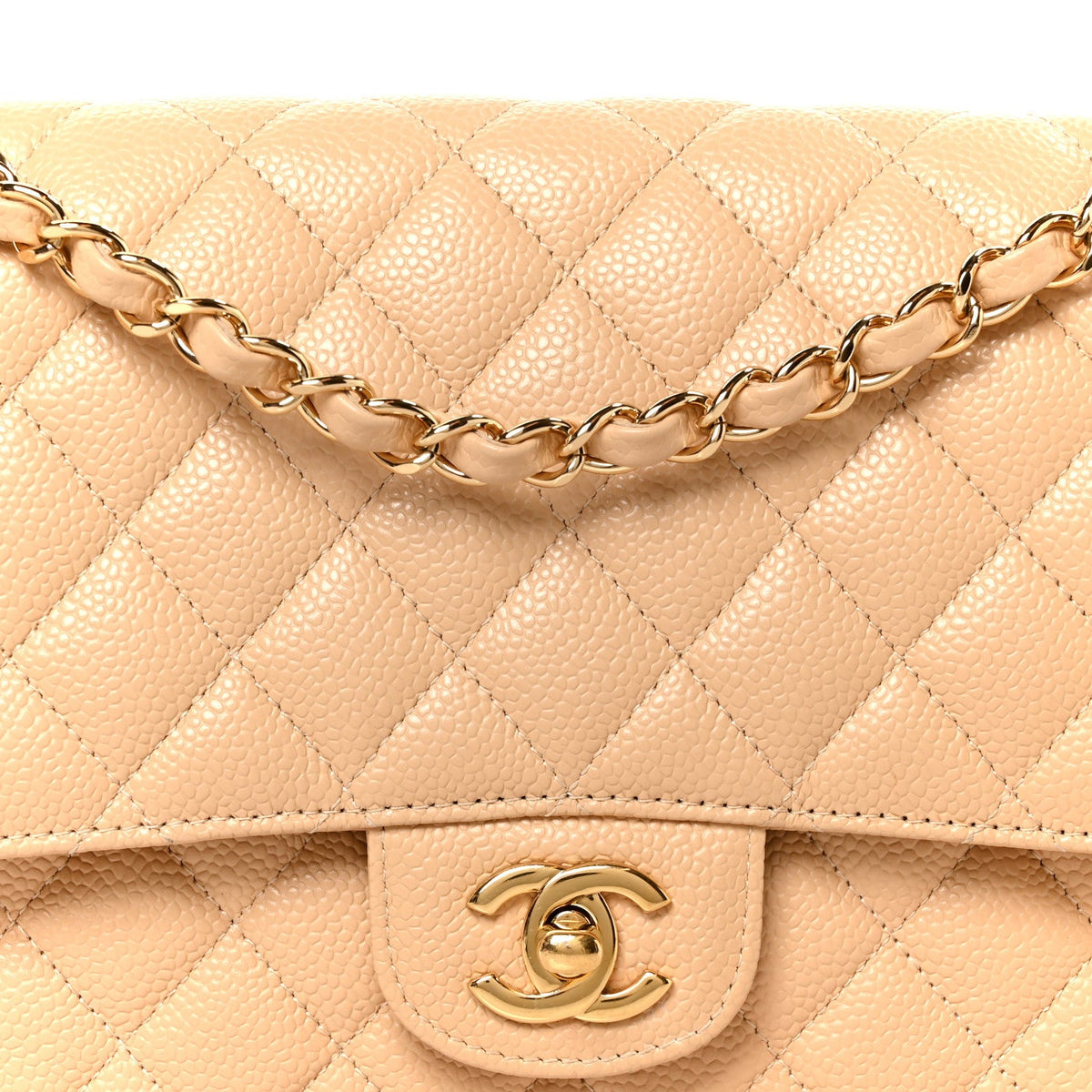Caviar Quilted Medium Double Flap Beige wholesalehk.shop