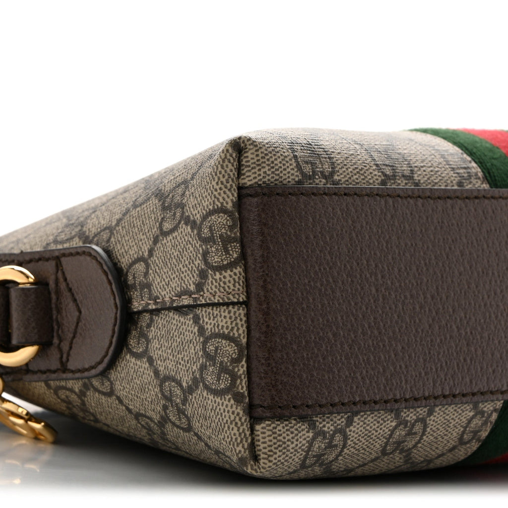 GG Supreme Monogram Textured Dollar Calfskin Web Small Ophidia Dome Shoulder Bag Beige Ebony New Acero wholesalehk.shop
