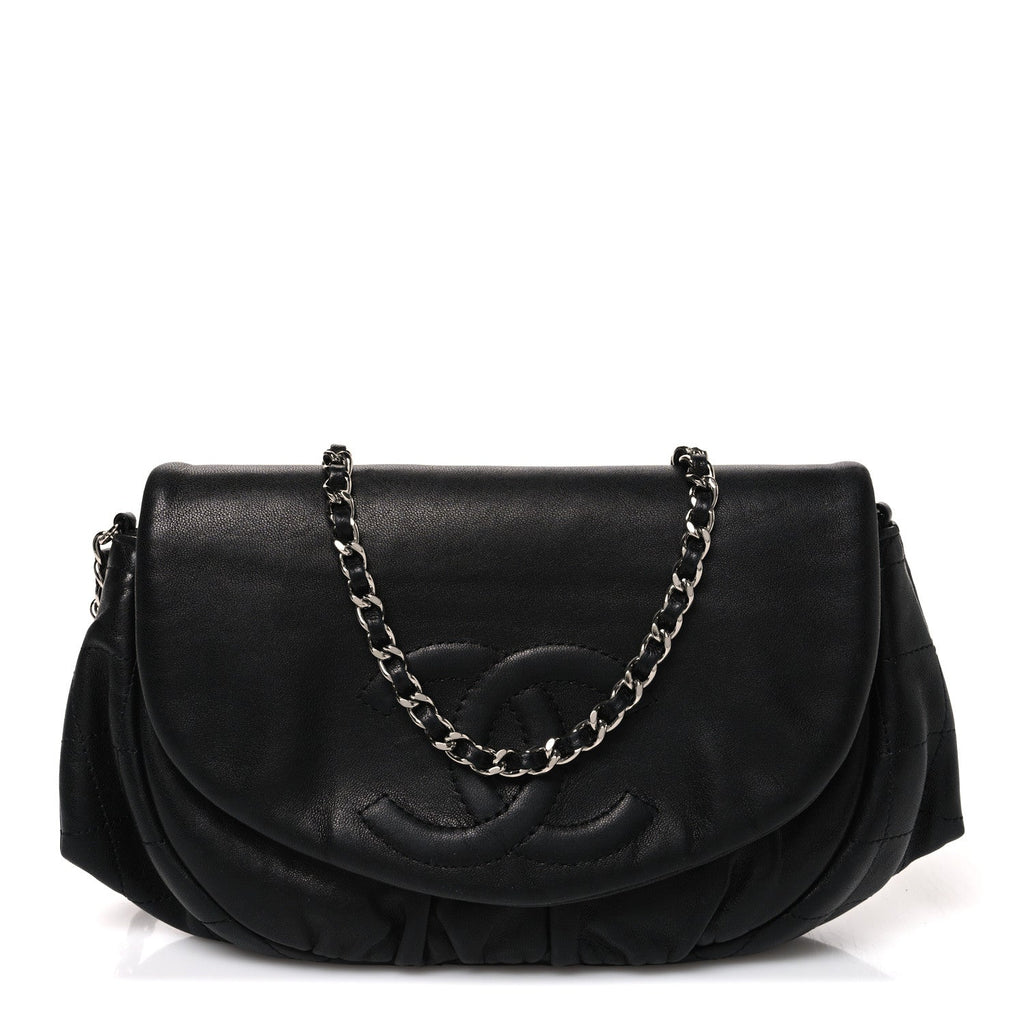 Lambskin Half Moon Wallet On Chain WOC Black wholesalehk.shop