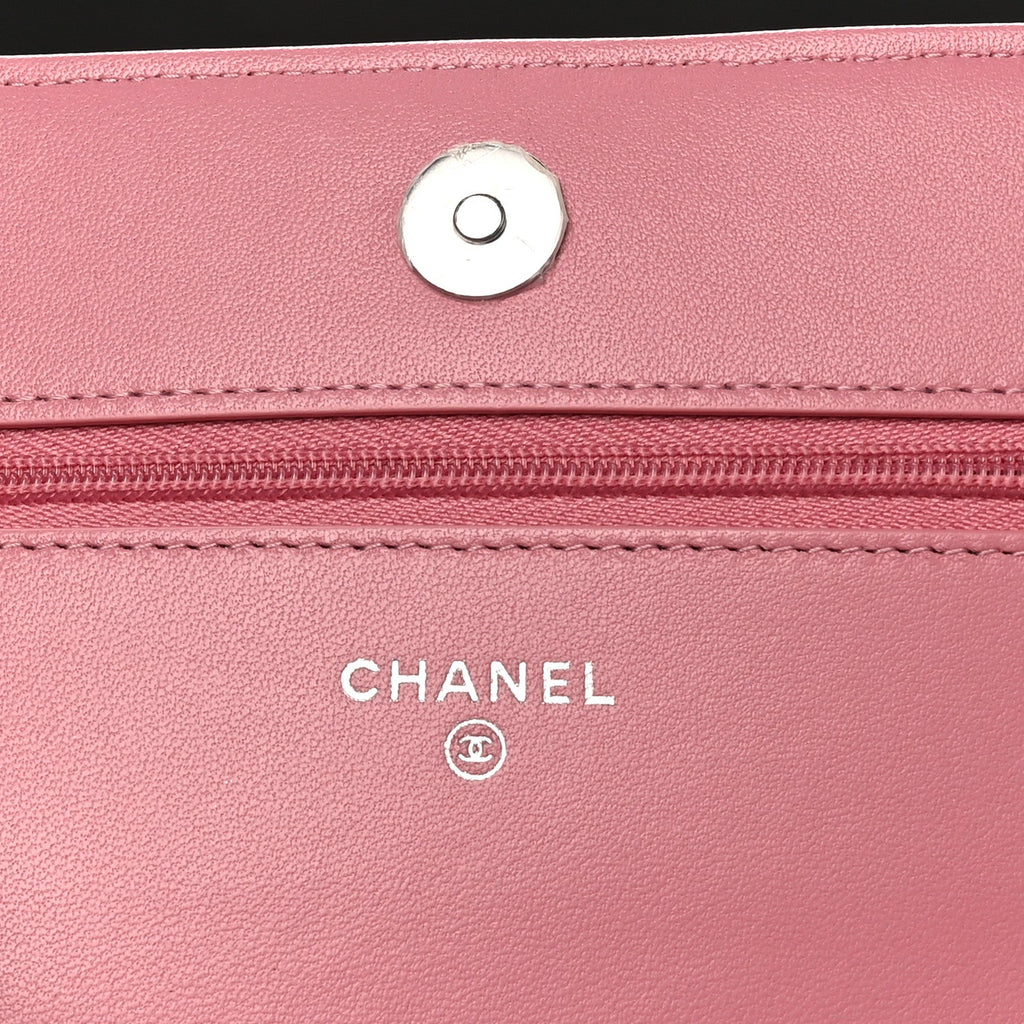 Lambskin Quilted Crystal Star Wallet On Chain WOC Pink wholesalehk.shop