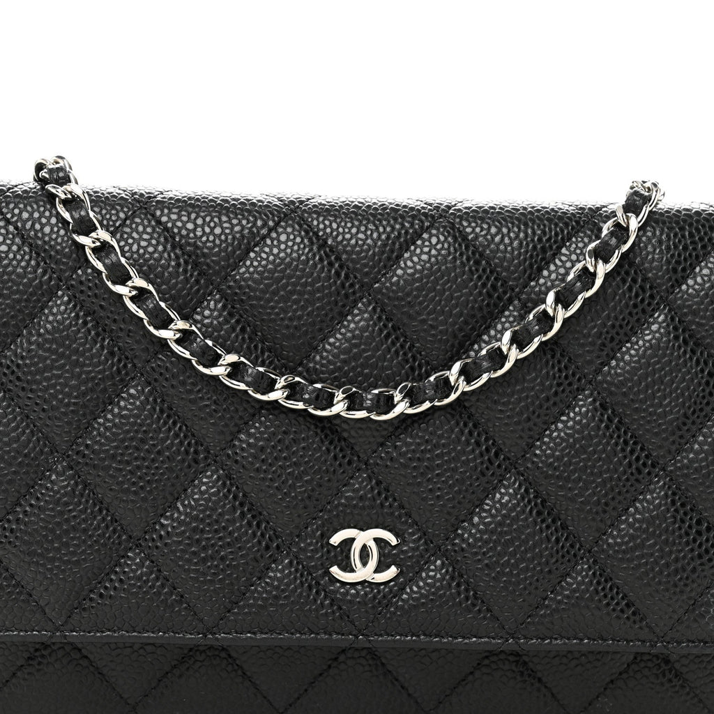 Caviar Quilted Wallet on Chain WOC Black wholesalehk.shop