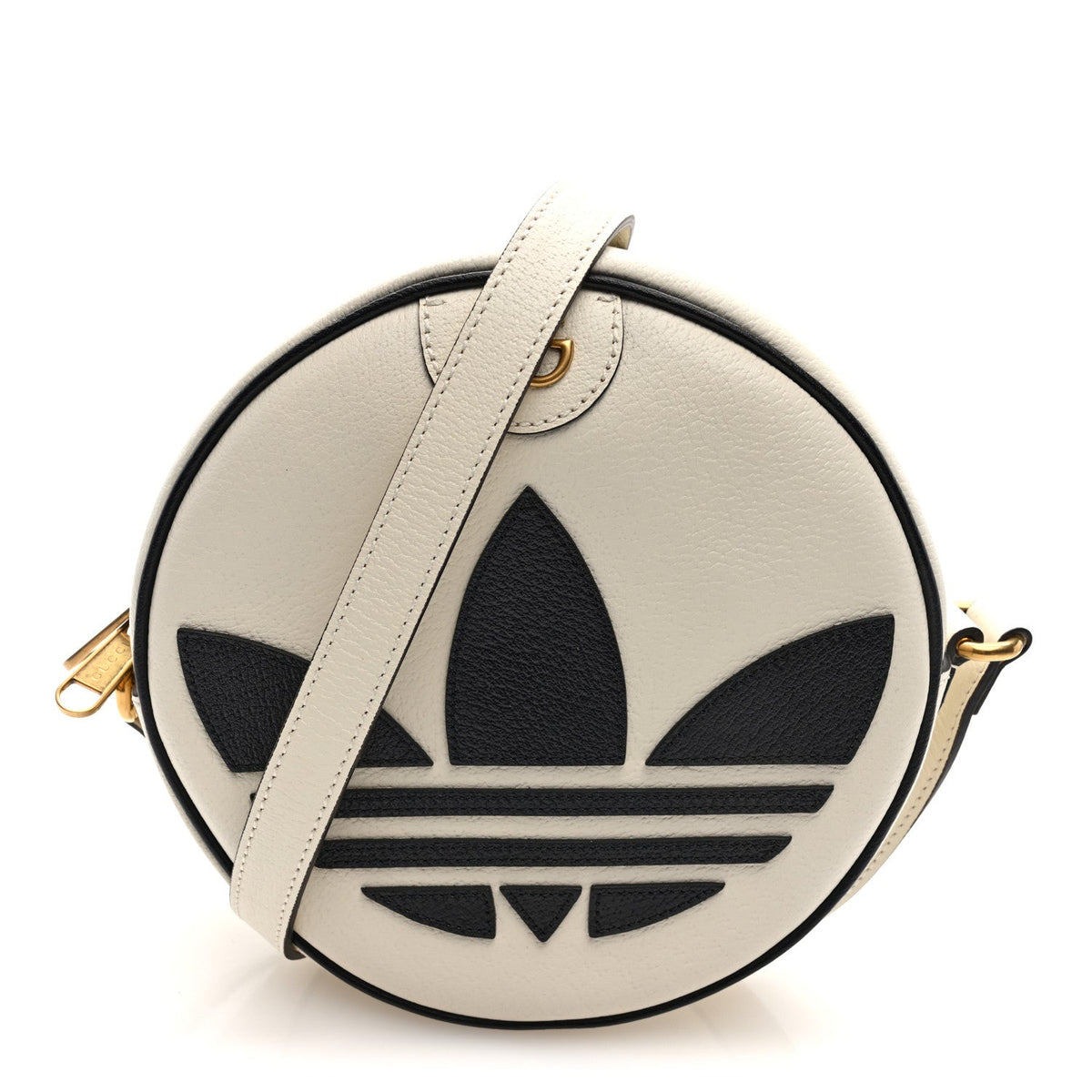 X ADIDAS Textured Dollar Calfskin Web Trefoil Logo Small Ophidia Round Shoulder Bag Off White Black wholesalehk.shop