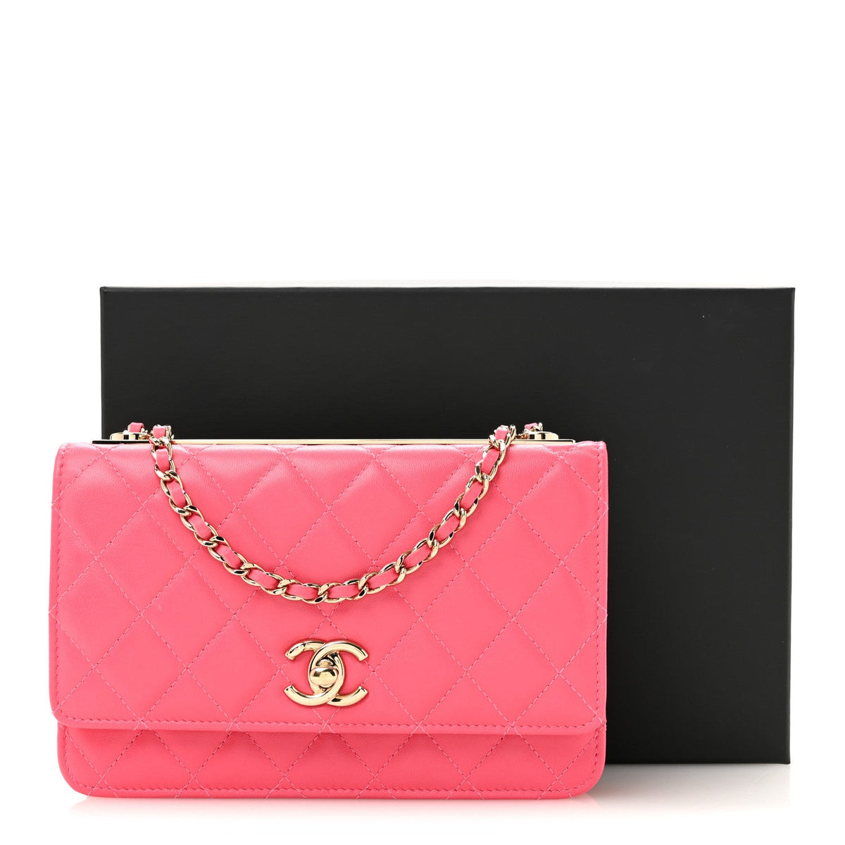 Lambskin Quilted Trendy CC Wallet On Chain WOC Pink wholesalehk.shop