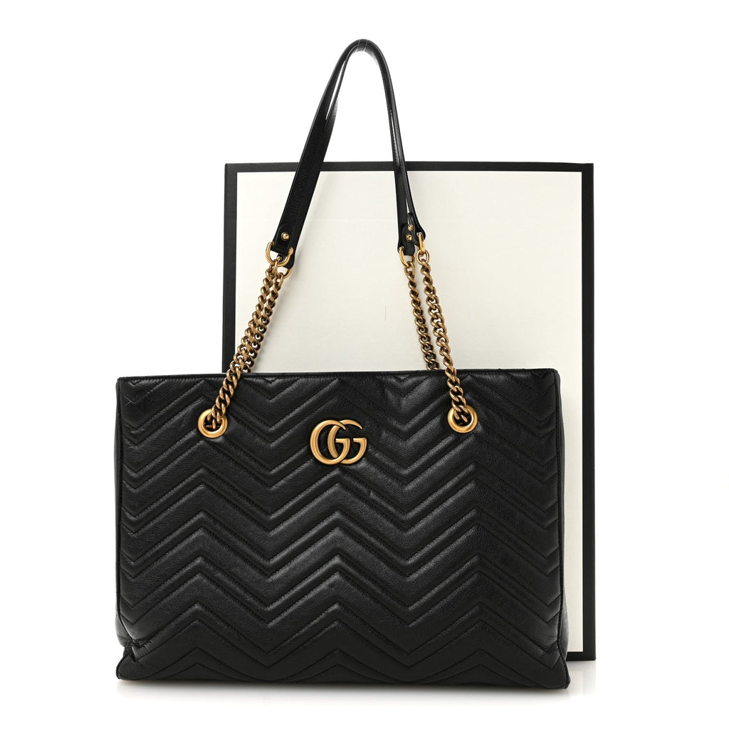 Vintage Calfskin Matelasse Medium GG Marmont Slim Tote Black wholesalehk.shop
