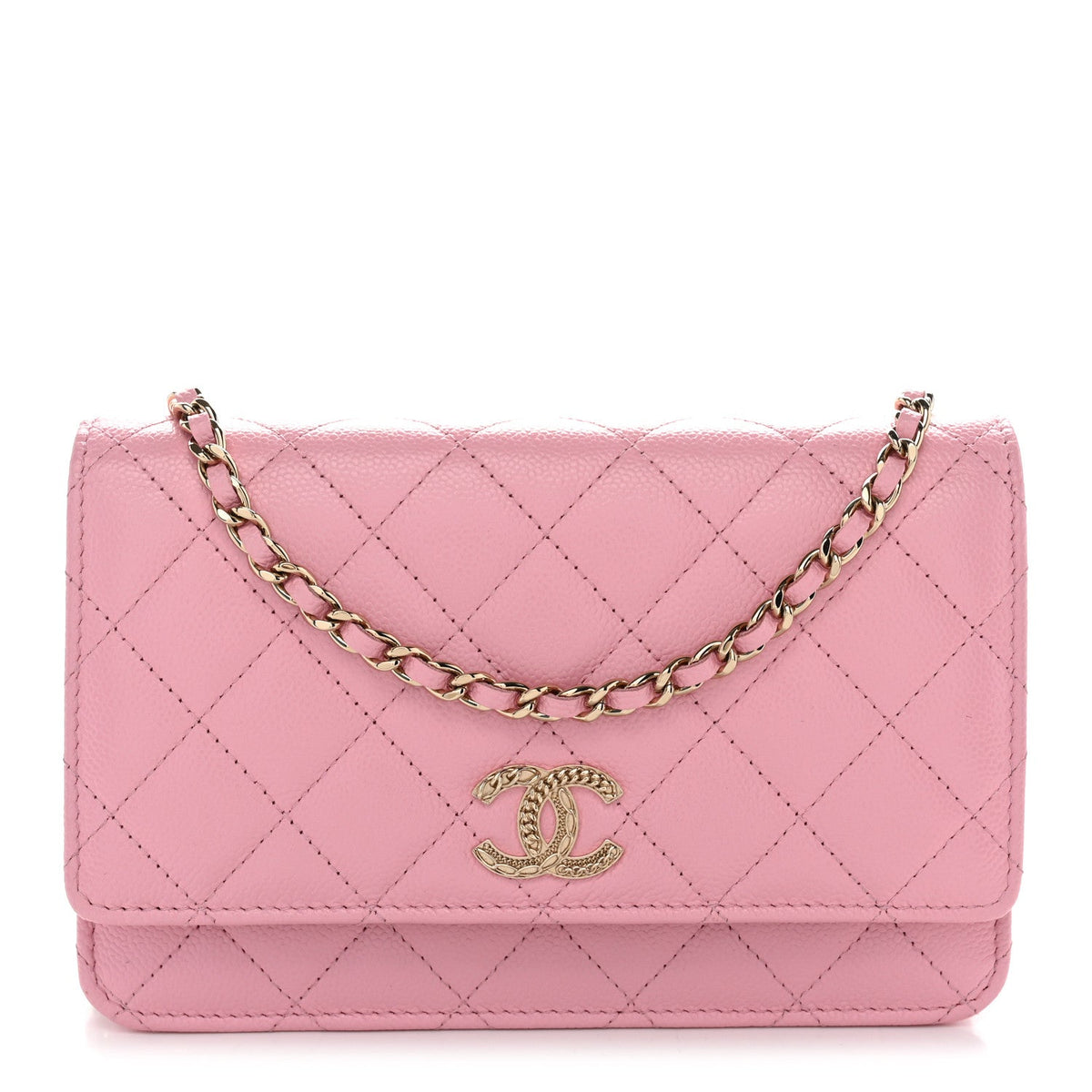 Caviar Quilted Multi Chain Wallet On Chain WOC Light Pink wholesalehk.shop
