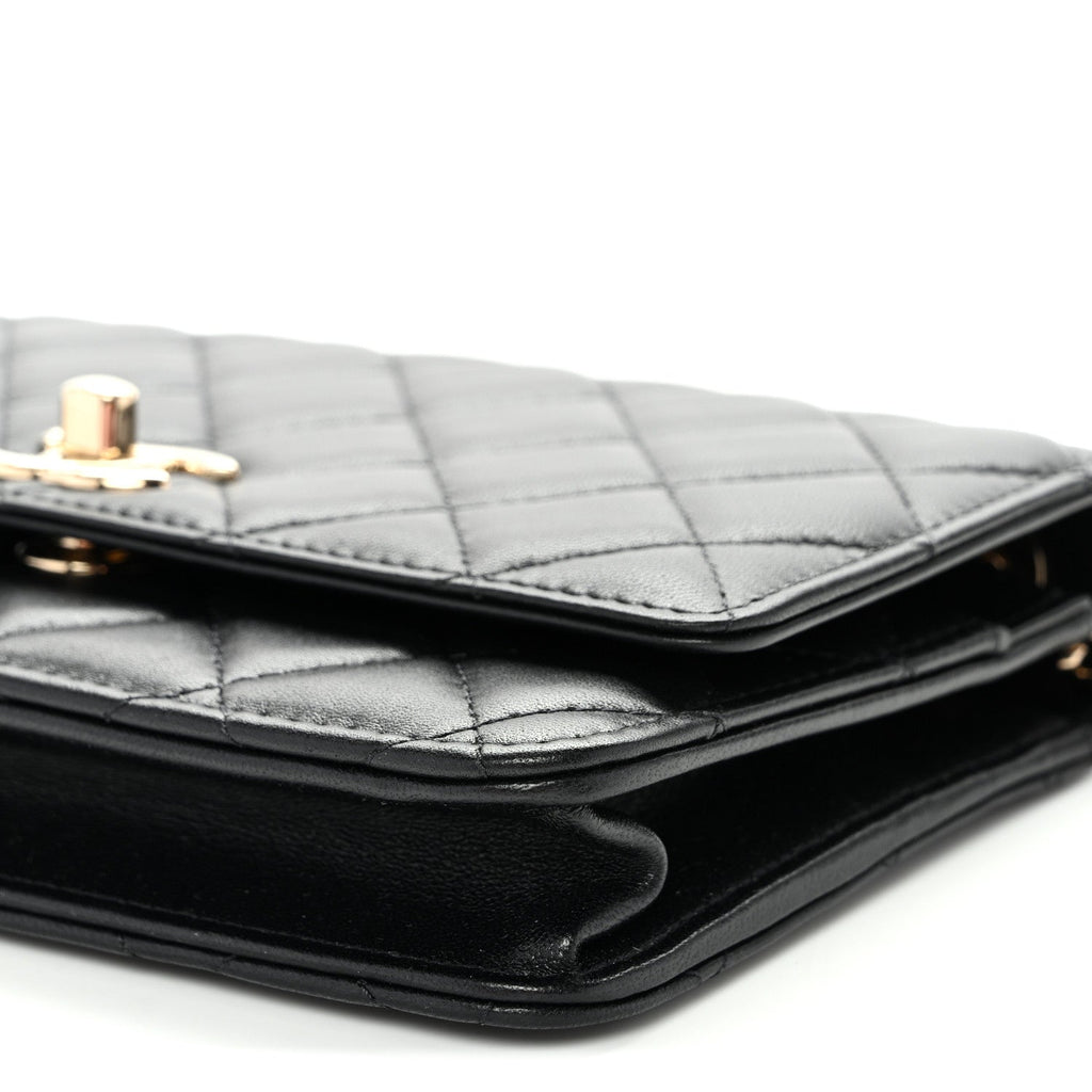 Lambskin Quilted Trendy CC Wallet On Chain WOC Black wholesalehk.shop