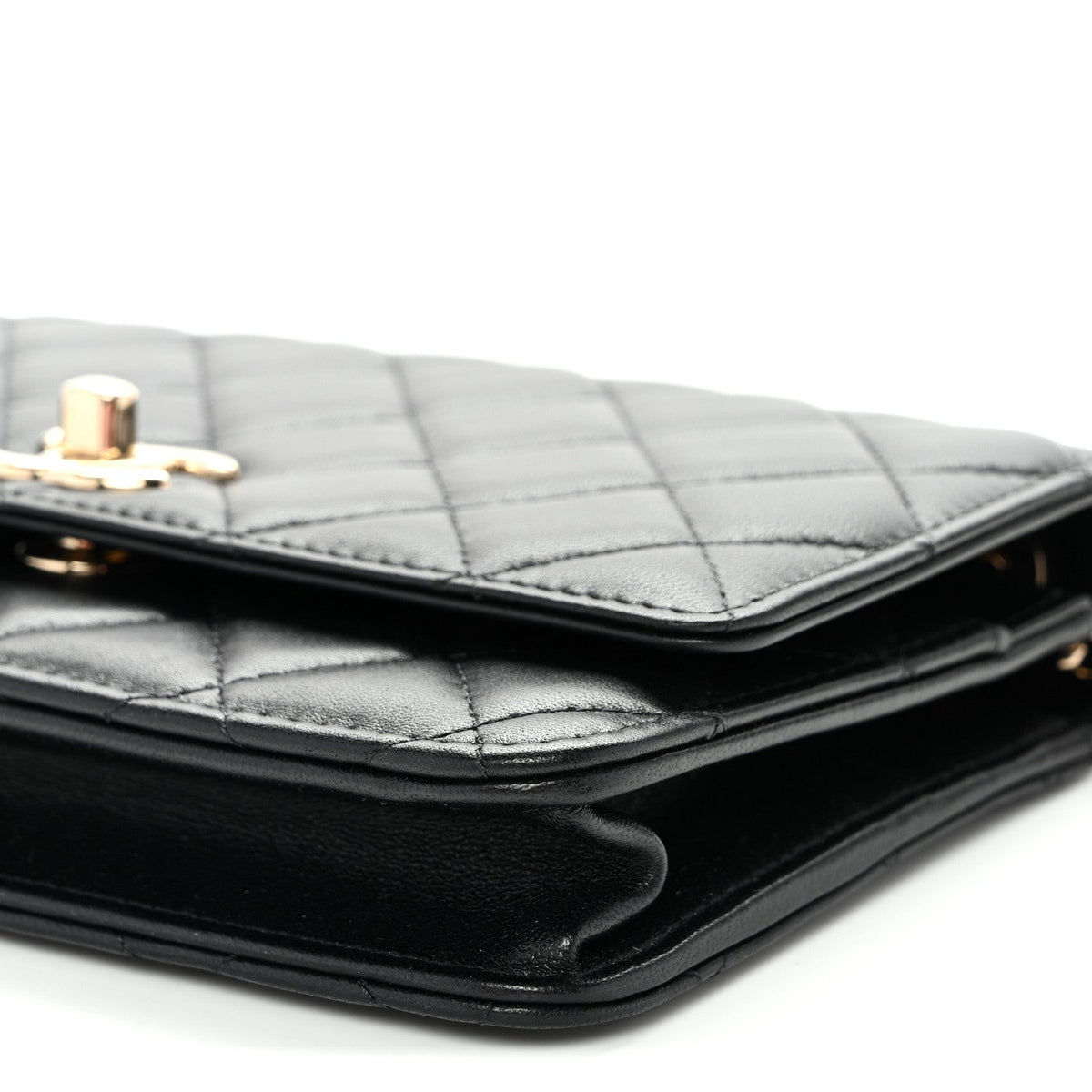 Lambskin Quilted Trendy CC Wallet On Chain WOC Black wholesalehk.shop