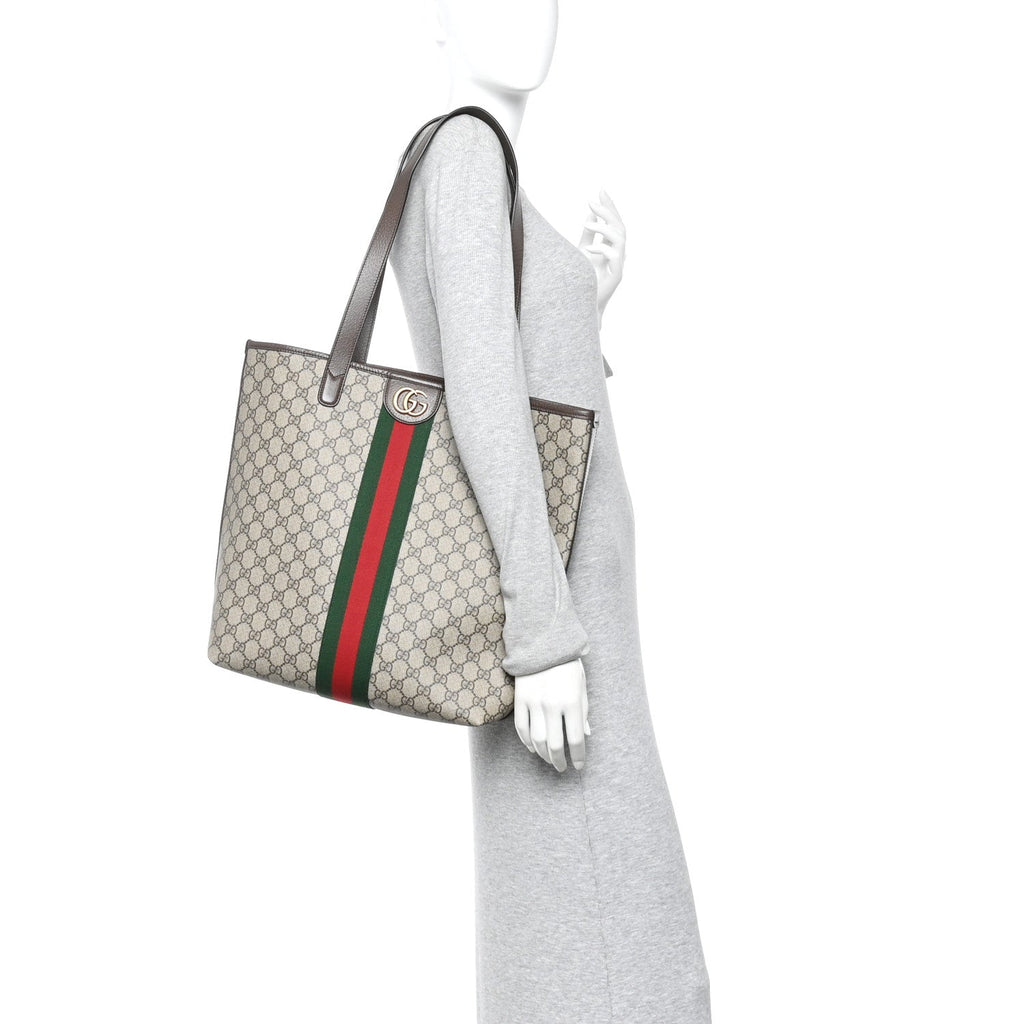 GG Supreme Monogram Medium Ophidia Tote Bag Brown wholesalehk.shop