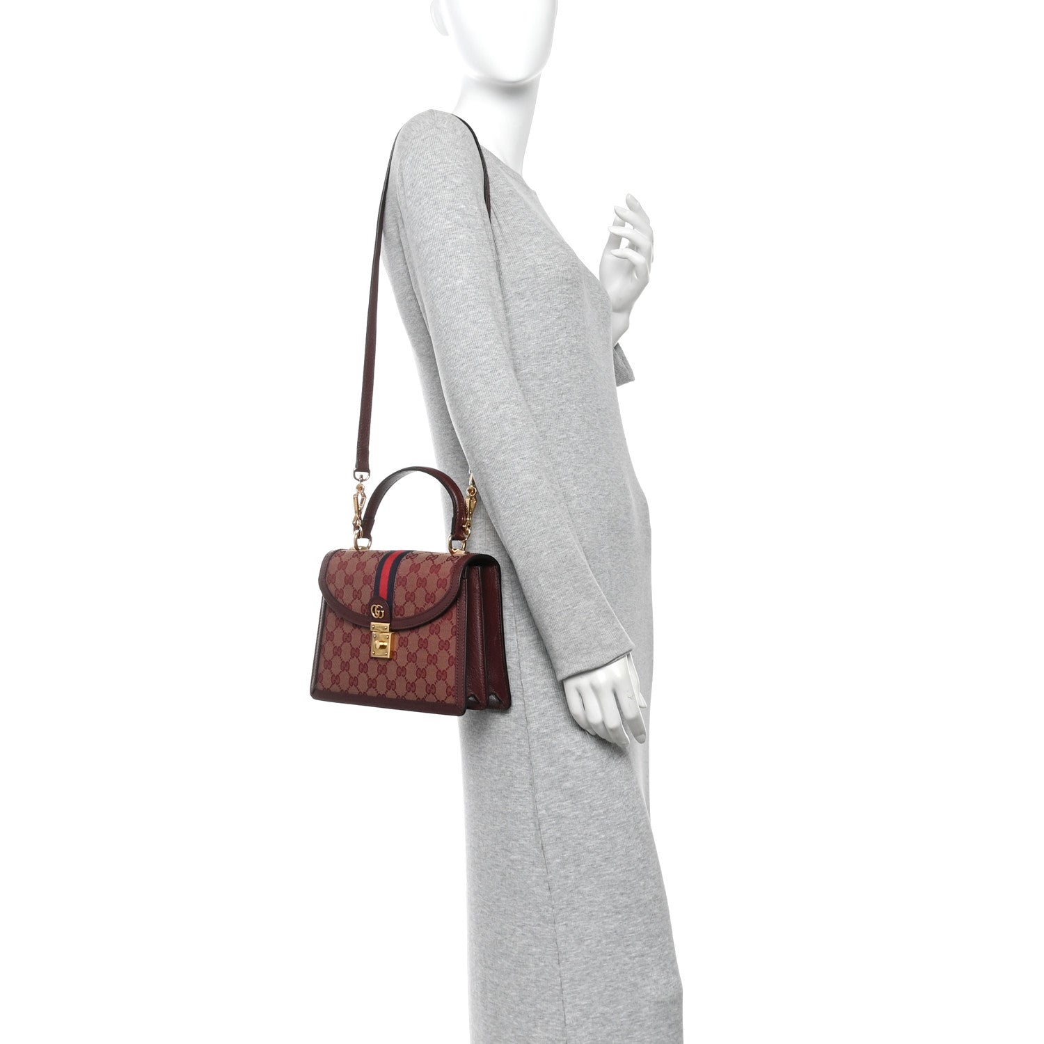 GG Supreme Monogram Textured Dollar Calfskin Web Small Ophidia Padlock Top Handle Bag Bordeaux £¨ Direct shipment via from wholesalehk.shop