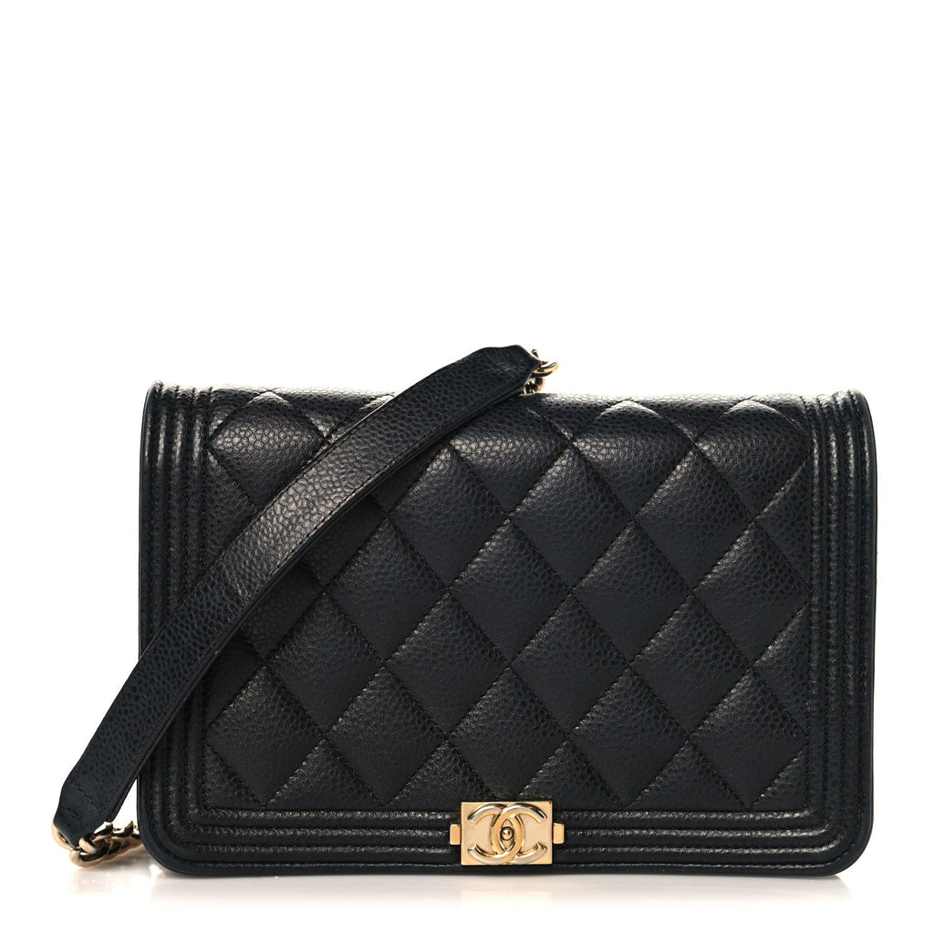 Caviar Quilted Boy Wallet On Chain WOC Black wholesalehk.shop