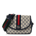 GG Supreme Monogram Textured Dollar Calfskin Web Studded Mini Ophidia Flap Shoulder Bag Beige Blue wholesalehk.shop