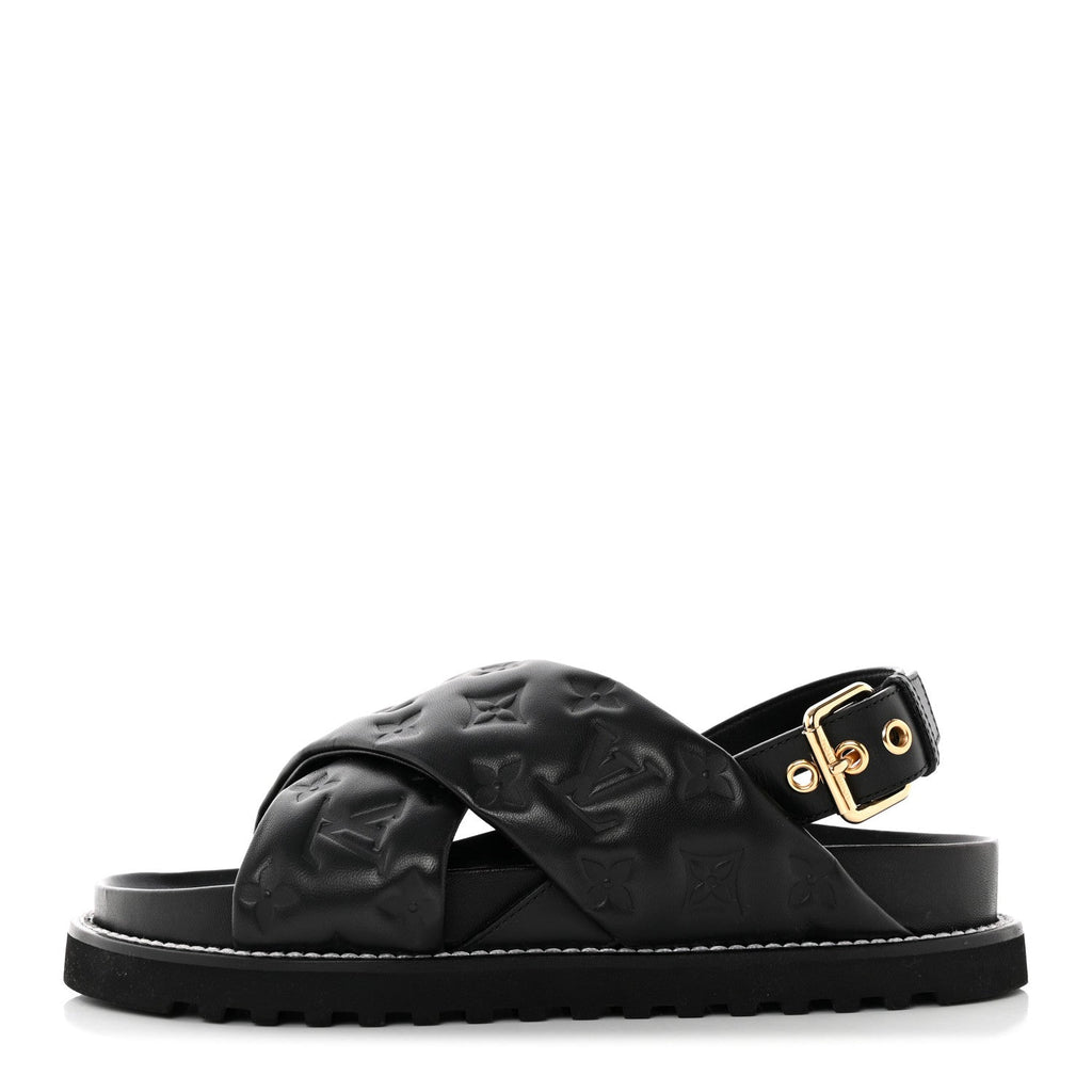 Lambskin Monogram Embossed Paseo Flat Comfort Sandals 39 Black £¨ Direct shipment via from wholesalehk.shop