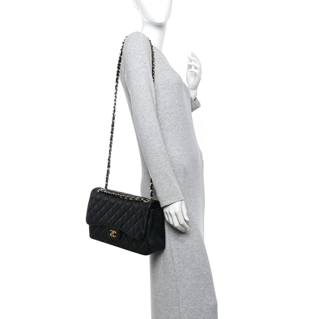 Caviar Quilted Jumbo Double Flap Black wholesalehk.shop