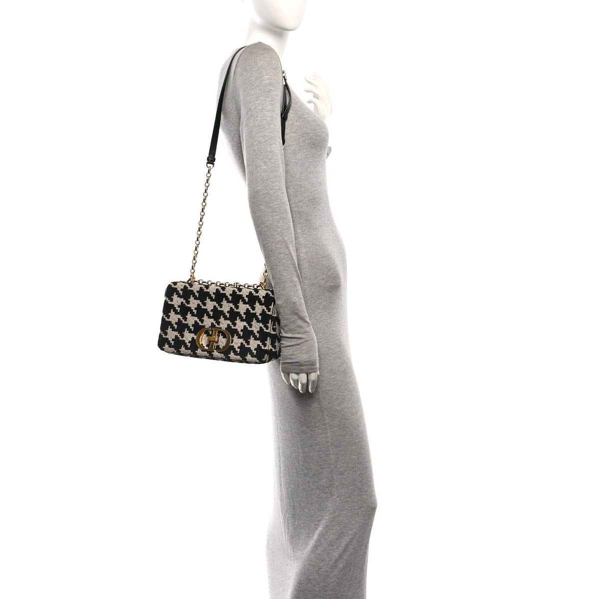Technical Canvas Macro Houndstooth Medium Caro Bag Black White wholesalehk.shop