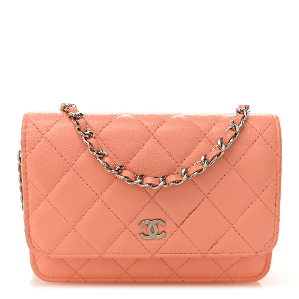 Caviar Quilted Mini Wallet On Chain WOC Coral wholesalehk.shop