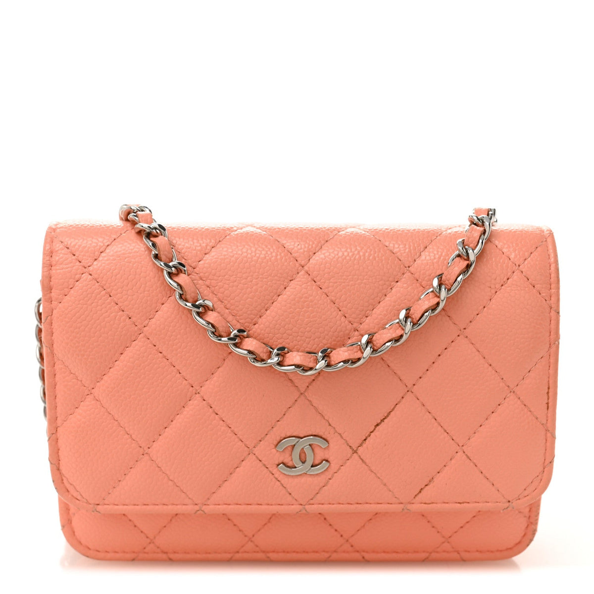 Caviar Quilted Mini Wallet On Chain WOC Coral wholesalehk.shop