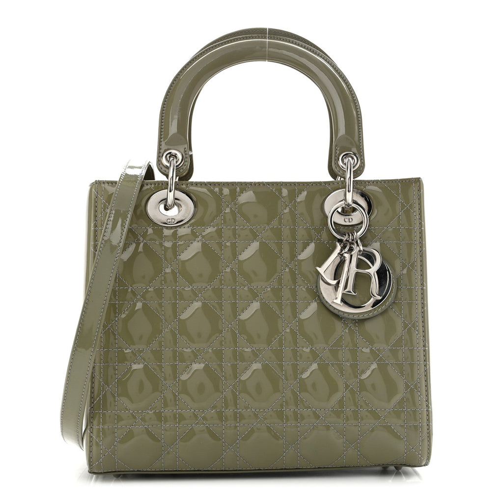 Patent Cannage Medium Lady Dior Grey wholesalehk.shop