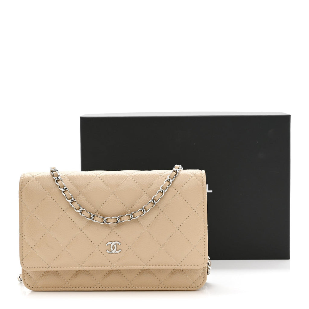 Caviar Quilted Wallet on Chain WOC Beige wholesalehk.shop