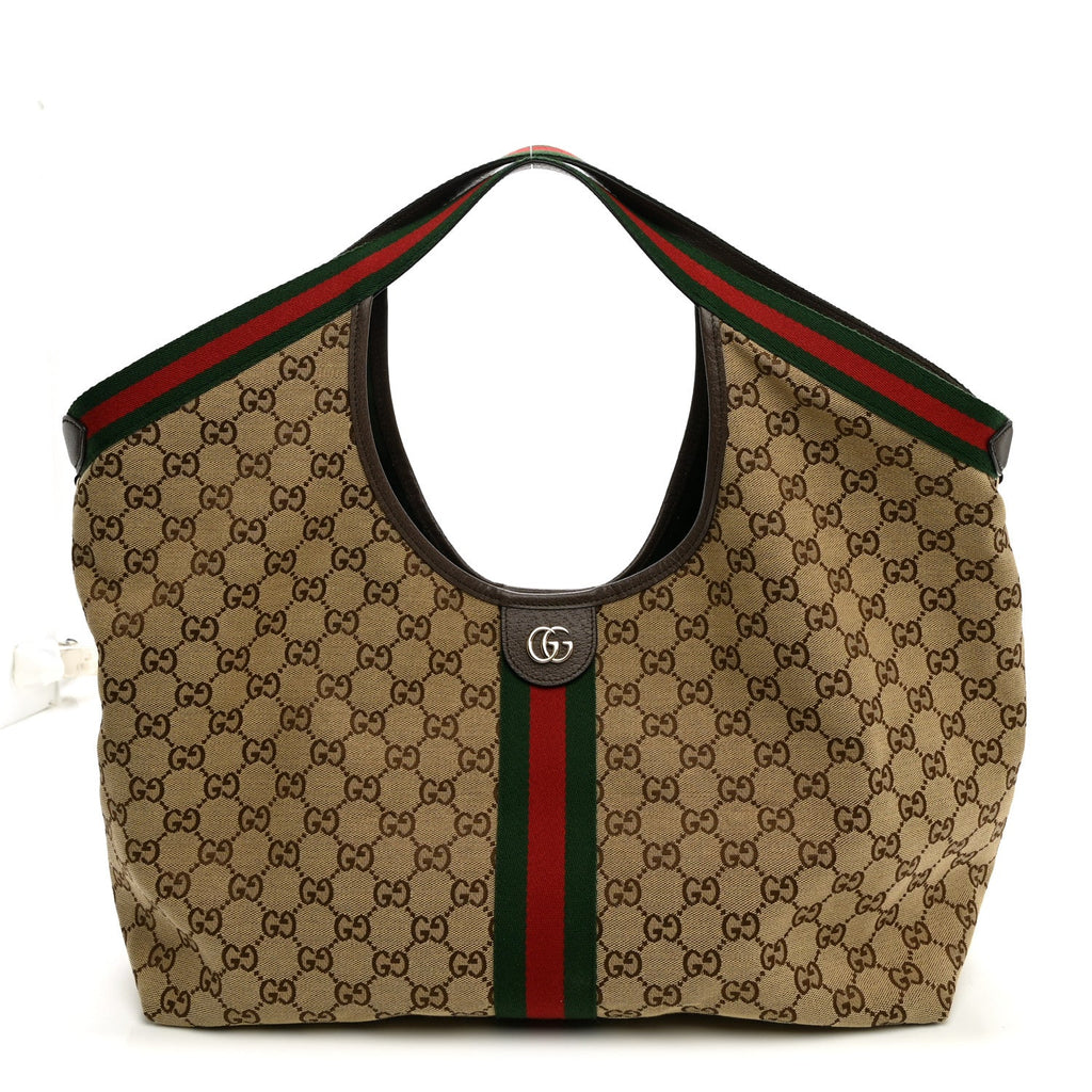 GG Monogram Web Large Giglio Tote Beige Brown wholesalehk.shop