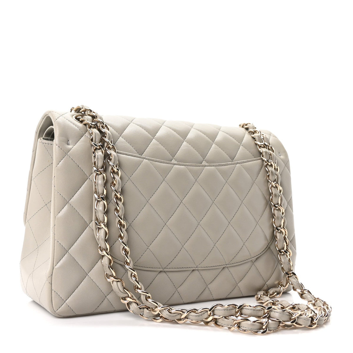 Lambskin Quilted Jumbo Double Flap Grey wholesalehk.shop